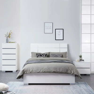 Image of Home Source Jesmond White High Gloss Wooden Platform Bed Frame, 5ft King