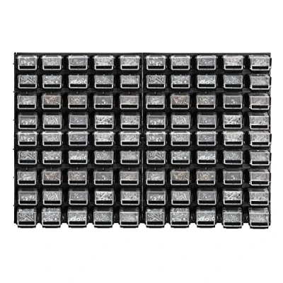 Image of KADAX Workshop Wall Shelf, 116 x 78 cm, Storage System Made of Robust Plastic, UV Resistant Expandable Plates, Chute Shelf for Garage, (Black, 90 Pieces)
