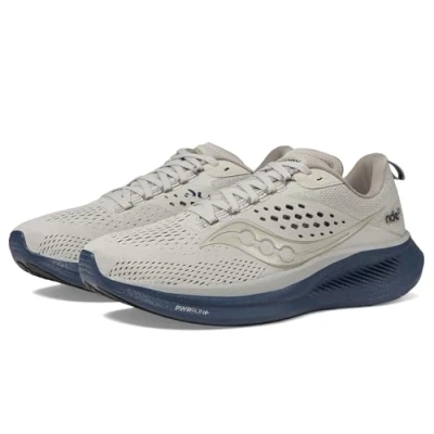 Image of Saucony Men&#039;s Ride 17 Sneaker, Dove/Navy, 11.5
