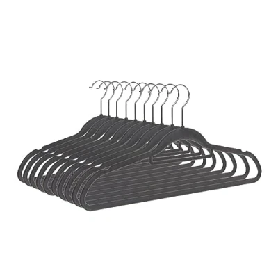 Image of Vencier Velvet Coat Hangers Pack of 50 Grey NonSlip Design For Jackets &amp; Trousers Flocked Slimline Space Saving Clothes Organisers