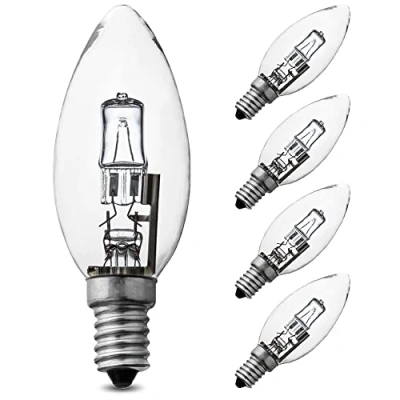 Image of Belns Melns Classic E14 Halogen Candle Bulb 28W Dimmable, Small Edison Screw (SES), 370LM 2700K Warm White Light Bulb, Pack of 5