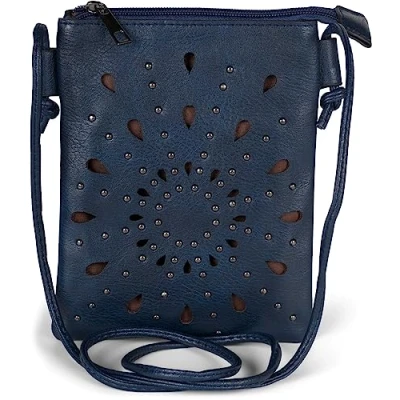 Image of styleBREAKER Women Mini Bag Shoulder with Cutouts in Ethno Flower Shape and Studs, Bag, Handbag, 02012304, Colour:Dark Blue