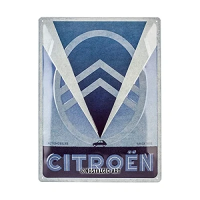 Image of Nostalgic Art Citroen 2CV Logo Blue Gift Idea for Car Fans, Metal, Vintage Design Decoration, 30 x 40 cm