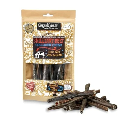 Image of Green &amp; Wilds Eco Friendly Natural Dog Treats Brilliant Beef Collagen Chews 100% Air Dried Healthy High Protein Low Fat Dental Hygiene Treat