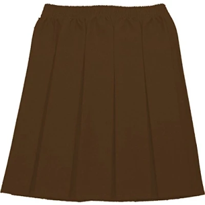 Image of ND Sports Girl&#039;s School Uniform Full Elastic Box Pleat Skirt 2 Piece Set for 17 18 Years, Brown