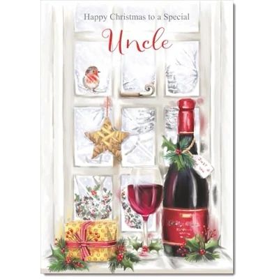 Image of doodlecards Uncle Christmas Card Red Wine Bottle Medium Size for with Plain Envelope
