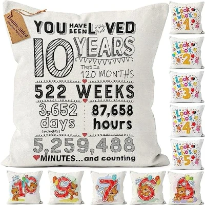 Image of Kies CROWNLY CRYSTAL® (Double Sided) Gifts for 10 Year Olds Girls 10th Birthday Decorations Boys Cushion Cover 18x18 Inches Grandson Gift Daughter