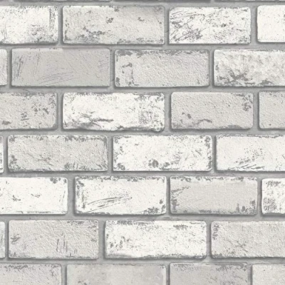 Image of 3D Effect White Silver Metallic Brick Wallpaper Stone Slate Industrial Y�L