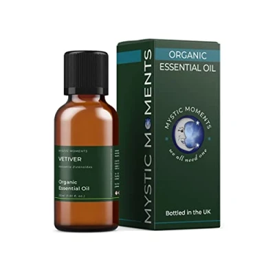 Image of Mystic Moments Organic Vetiver Essential Oil 30ml Pure &amp; Natural for Diffusers, Aromatherapy Massage Blends Vegan GMO Free