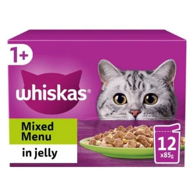 Image of Whiskas 1+ Mixed Selection in Jelly Pouches, Adult Cat Food (12x85g)