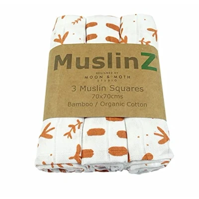 Image of MuslinZ 3PK Bamboo/Organic Cotton Muslin Squares, Burp Cloths 70 x 70cm (Laurel Leaf)