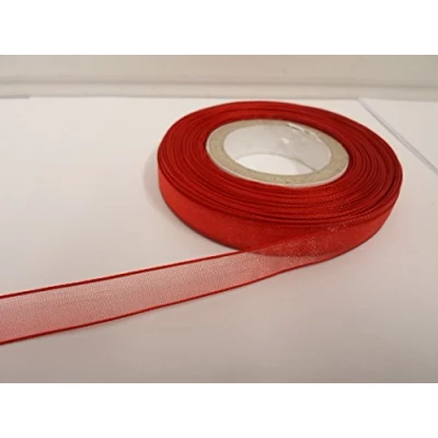 Image of 2 metres of 9mm Sheer Organza Ribbon Scarlet Bright Red Double Sided 9 mm