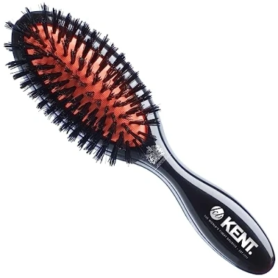 Image of Kent Ladies Hairbrush Small Pure Black Natural Bristle Cushion Brush Model No. CSFS