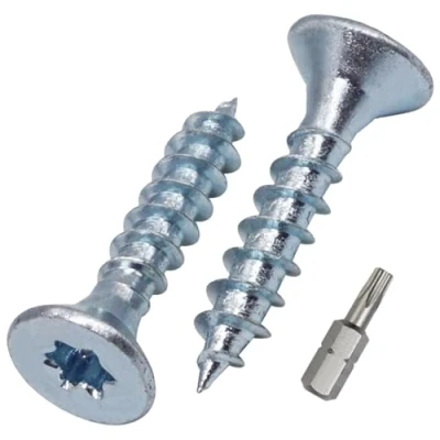 Image of SKIR&#039;CO (200 pcs) Zinc Plated Steel Wood Screws 5.0 x 25 mm, Torx Head, Countersunk Chipboard Screws, Fully Threaded