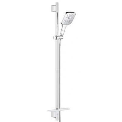 Image of GROHE Rainshower 130 Smartactive Cube Shower Rail Set 3 Spray 130mm Hand with 900mm Rail, 1750mm Silverflex Hose Chrome Finish and White Plate Made in Germany 26586LS0