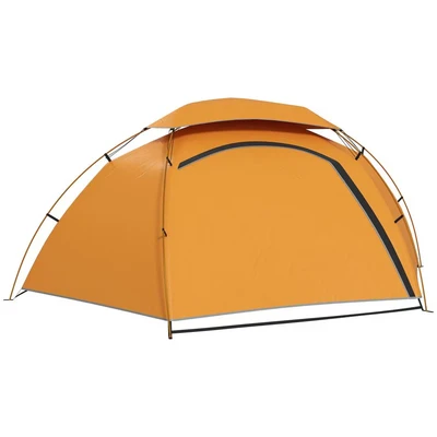 Image of Outsunny 1 2 Man Camping Tent, Dome Tent with Removable Rainfly and Aluminium Frame, 2000mm Waterproof, Portable Bag, for Fishing Hiking Festival, Orange