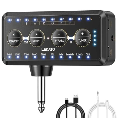 Image of LEKATO Guitar Headphone Amp Multi functional Amplifier Combo with 10 Presets,10 Models,10 IR Loading,Tuner, Bluetooth, Effects Delay Reverb Chorus Overdrive, USB Recording