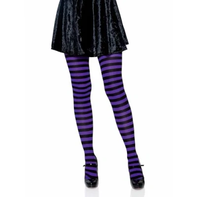 Image of Leg Avenue Women&#039;s stripe costume hosiery, Black, One Size UK