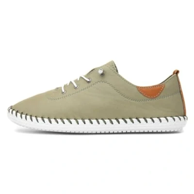 Image of Ladies St Ives Soft Leather Khaki Plimsoll 6
