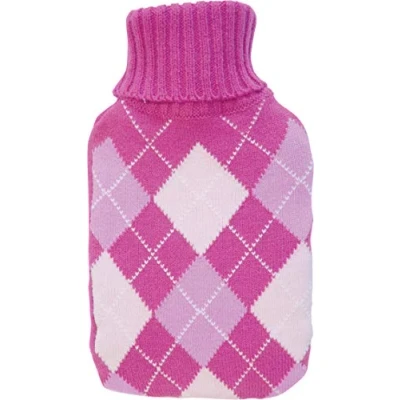 Image of Netagon 2 Litre Hot Water Bottle and Soft Knitted Cover Great Gift idea for Both Children &amp; Adults (Pink Diamond Pattern)