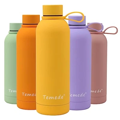 Image of Temede Insulated Water Bottle 750ml, Double Walled Vacuum Stainless Steel for 12 Hours Hot &amp; 24 Cold Drinks, BPA Free, Leakproof Metal Flask Great Men,Women Kids,Medium,Yellow