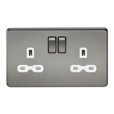 Image of KnightsBridge 13A 2G DP Screwless Black Nickel 230V UK 3 Pin Switched Electric Wall Socket White Insert