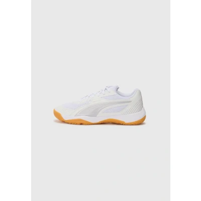 Image of PUMA SOLARFLASH III JR Indoor Court Shoe, White Lilac Crush Berry, 1 UK
