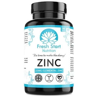 Image of Zinc Tablets 25mg High Strength for Maintenance of Normal Immune System, Hair, Skin, Nails &amp; Bones Supplements 180 Vegan Made in The UK by Fresh Start Nutrition