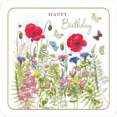 Image of Noel Tatt Female Birthday Card General for Women Wildflower Florals and Poppies Embossed with Foil Details Eco Friendly Recyclable