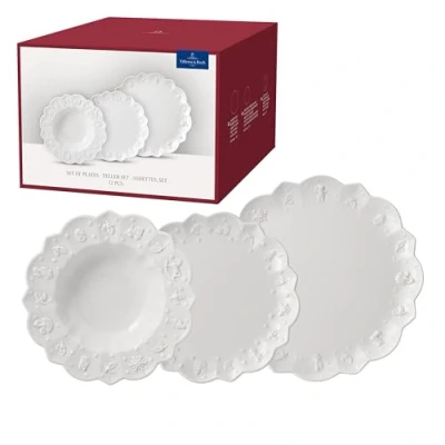 Image of Villeroy &amp; Boch Toy&#039;s Delight Royal Classic Plate Set 12 Pieces, Tableware for 4 People, Breakfast Plates, Dinner Soup Premium Porcelain, Dishwasher Safe, Microwave White