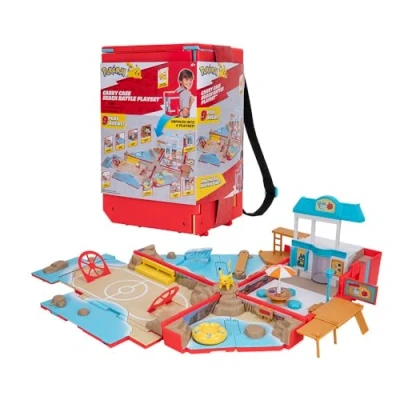 Image of Pokémon Carry Case Beach Battle Playset Portable Transforming Backpack with Action Features and 2 inch Pikachu Figure