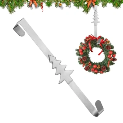 Image of Wreath Hanger for Front Door Hanger,Christmas Wreaths,30 Cm Metal Christmas Tree Decor Hooks Hook Decoration Decorations Home Wall Garland (Silver)