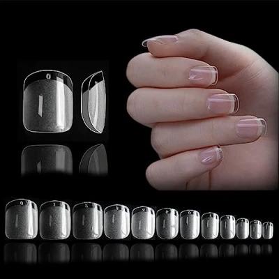 Image of 552Pcs Square Nail Tips Extra Short XS Soft Gel Full Cover Tips, Pre Buff Clear Acrylic False Nails Gelly Tip, 12 Sizes Artificial Fingernails X for Extensions