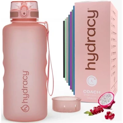 Image of Hydracy Water Bottle with Time Marker Large 2 Litre BPA Free &amp; No Sweat Sleeve Leak Proof Gym Fruit Infuser Strainer Times to Drink Ideal for Fitness Sport Outdoor