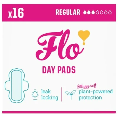 Image of FLO Organic Bamboo Sanitary Pads with Wings Silky Soft, Ultra Absorbent Biodegradable Towels Thin Day Pack 16 Count