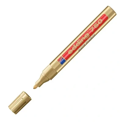 Image of edding 751 gloss paint marker gold (metallic) 1 round nib 2 mm pen for glass, pebbles, wood, plastic, paper waterproof, high coverage
