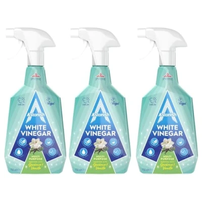 Image of Astonish Multipurpose Cleaning Spray with White Vinegar, Powerful for Surfaces, Vanilla &amp; Gardenia Scent, 3 x 750ml