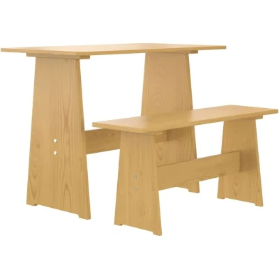 Image of vidaXL Solid Pinewood Honey Brown Dining Table with Bench Compact Size for Al Fresco Dining, Kitchen or Room