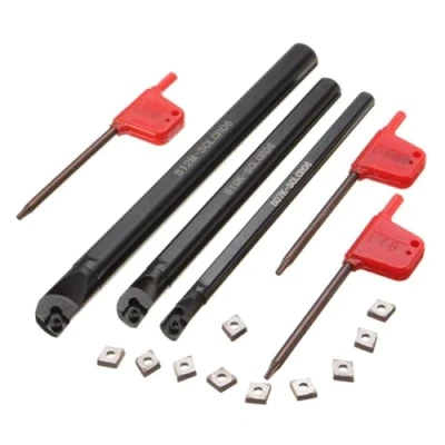 Image of VeYocilk Indexable Lathe Tool HoldersMetal Boring Bar Turning Holder Set with S07K/S10K/S12M SCLCR06 &amp; 10pcs CCMT060204 Carbide Inserts for Cutting Threading Grooving