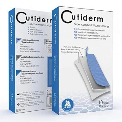 Image of Cutiderm Sterile Low Adherent Super Absorbent Wound Dressings 10cm x 20cm Pack of 10 Designed for Highly exuding Wounds