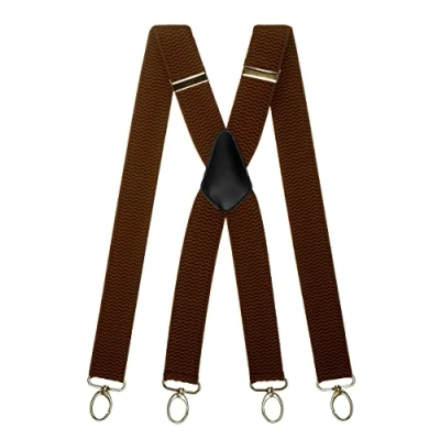 Image of Olata Heavy Duty X Shape Multi Purpose Wide Braces/Suspenders with Carabiner Clips 4cm. Brown (Silver Clips)