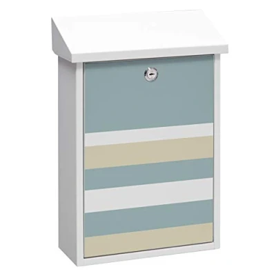 Image of ARREGUI Premium E5601 STR Steel Exterior Mailbox with Decorative Screen Printing &quot;Lines&quot;, Size M (DIN A4 and Magazines), Mailbox, Wall Anti Rain, Easy to Install, White