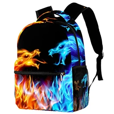 Image of COOSUN Blue and Red Fire Dragons Casual Backpack School Bag Travel Daypack