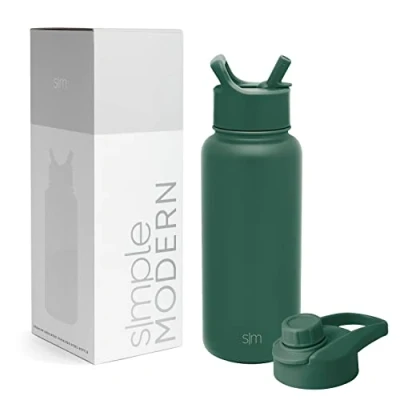 Image of Simple Modern Water Bottle with Straw and Chug Lid Insulated Stainless Steel Thermos for Sports Gym Summit Collection 950ml Forest