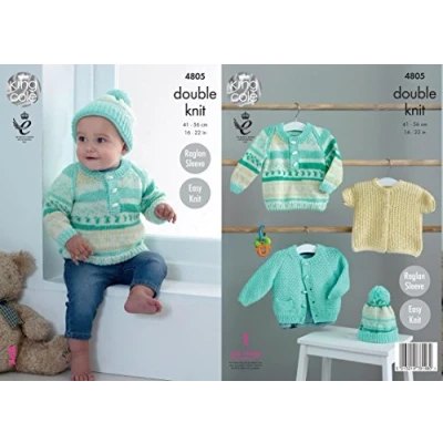 Image of King Cole 4805 Knitting Pattern Baby Jacket Sweater Cardigan &amp; Hat Cherish Cherished DK
