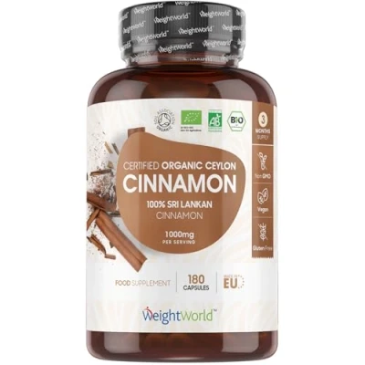 Image of Organic Cinnamon Capsules 1000mg 180 Vegan Ceylon Powder Soil Association Certified Digestion Supplement Rich Source of Calcium GMO &amp; Gluten Free