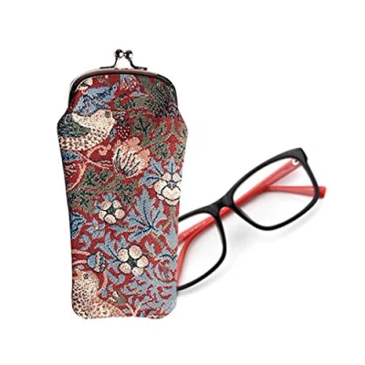 Image of Signare Tapestry Glasses Case for Women Eyeglass with Vintage Designs (Strawberry Thief Red, GPCH STRD)