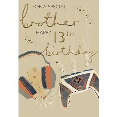 Image of Brother 13th Birthday Card (ICG 7664) Stars and Triangles Embossed Silver Foil Finish