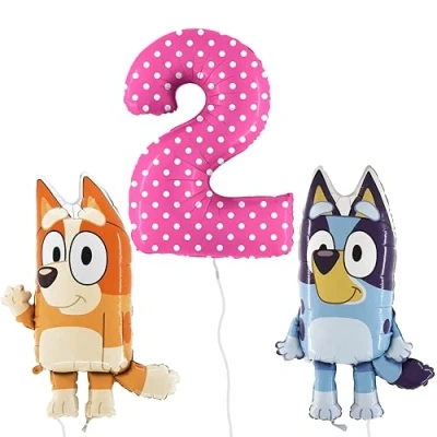 Image of Toyland® Bluey &amp; Bingo Foil Balloon Pack 2 x 80cm (32&quot;) Character Balloons 1 101cm (40&quot;) Spotty Number Kids Party Decorations