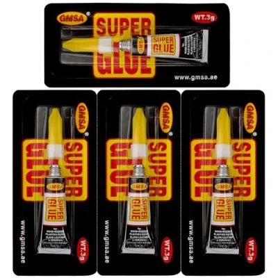 Image of GMSA 4 Pack Super Glue All Purpose, Fastest &amp; Toughest Adhesive 3g Instant Repair Unbreakable Bond, Strong Superglue Liquid for Hard Plastic, Rubber, Metal, Leather, Ceramics, Wood, DIY Craft